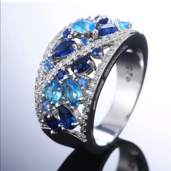 New 925 Silver Aquamarine & Sapphire Jewelry ring - Picture 5 of 7